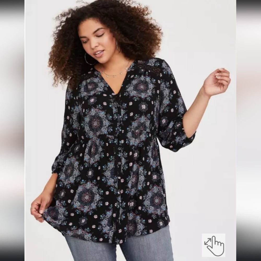 Torrid Black and Blue Floral Tunic